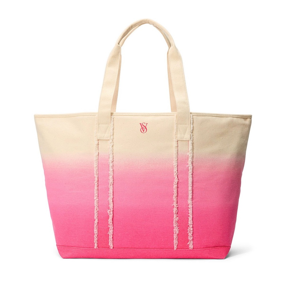 NWT Victoria's Secret Ombre Beach Tote Canvas Bag Pink/Cream Gradient